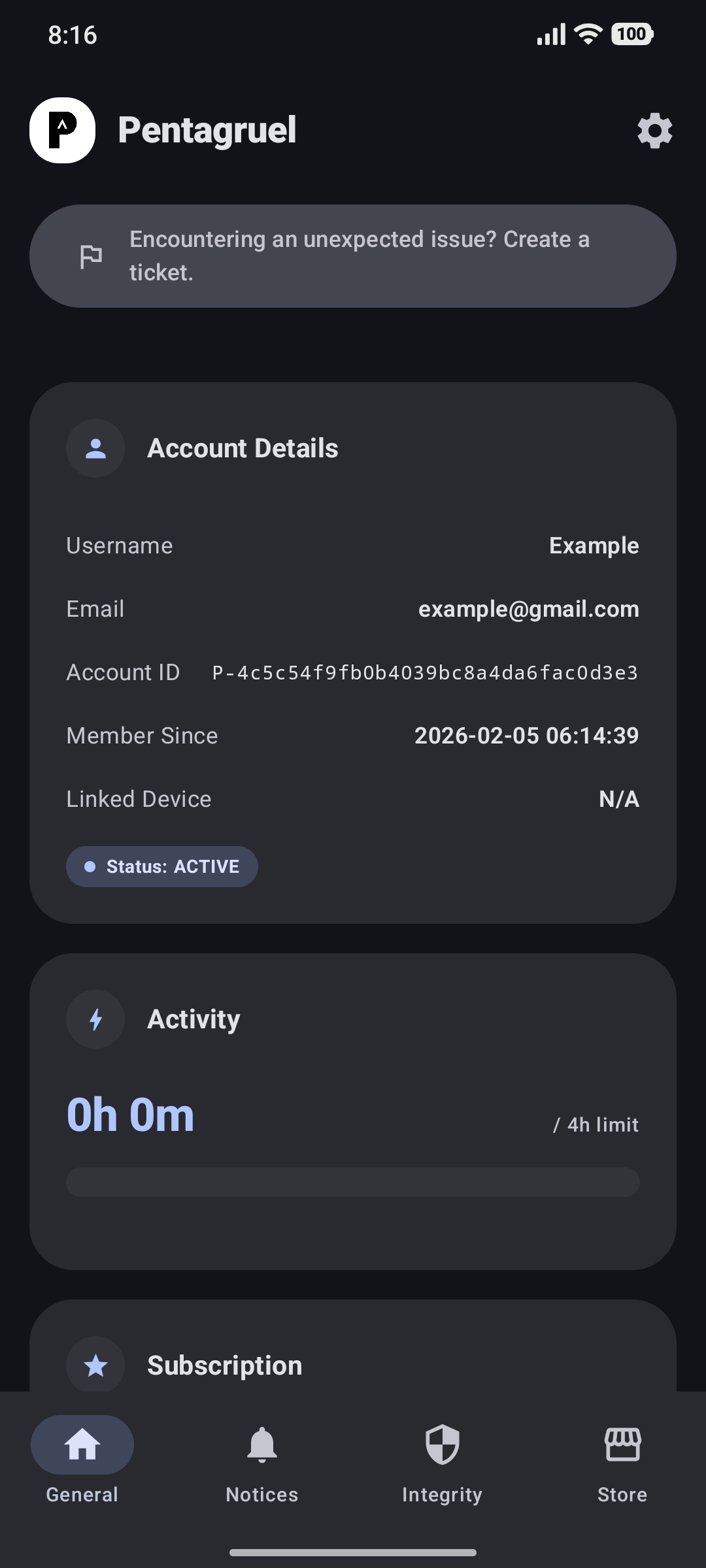 Pentagruel Activity Meter UI