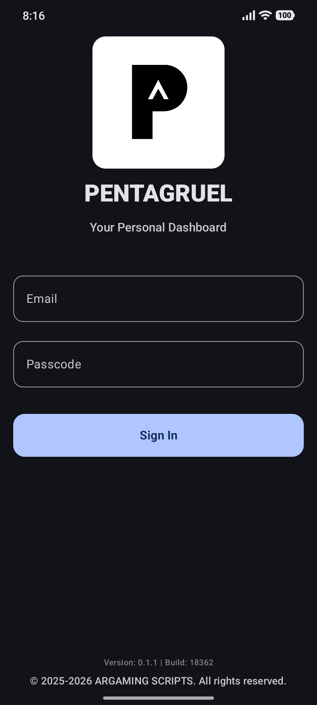 Pentagruel Login Screen